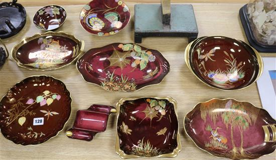 Nine Carlton Ware Rouge Royale lustre dishes